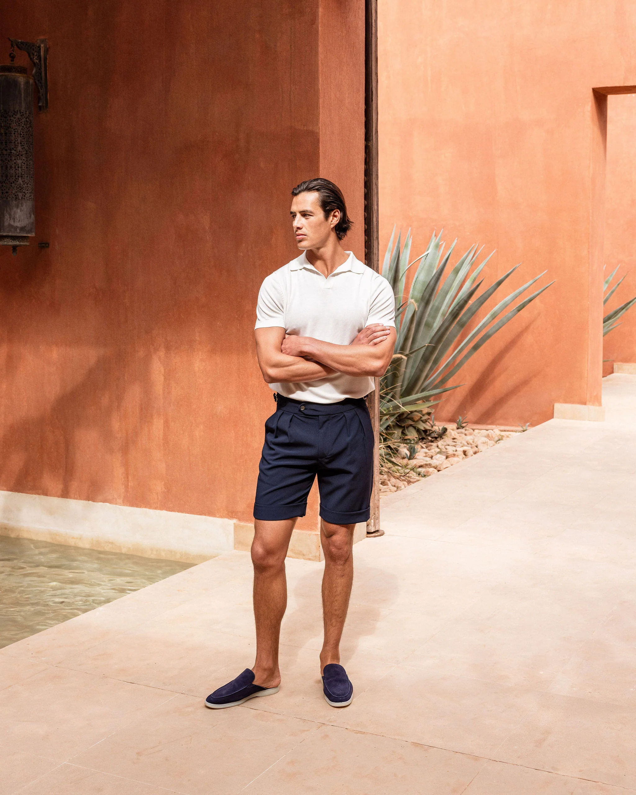 Navy Oxford Pleated Shorts - Image 3