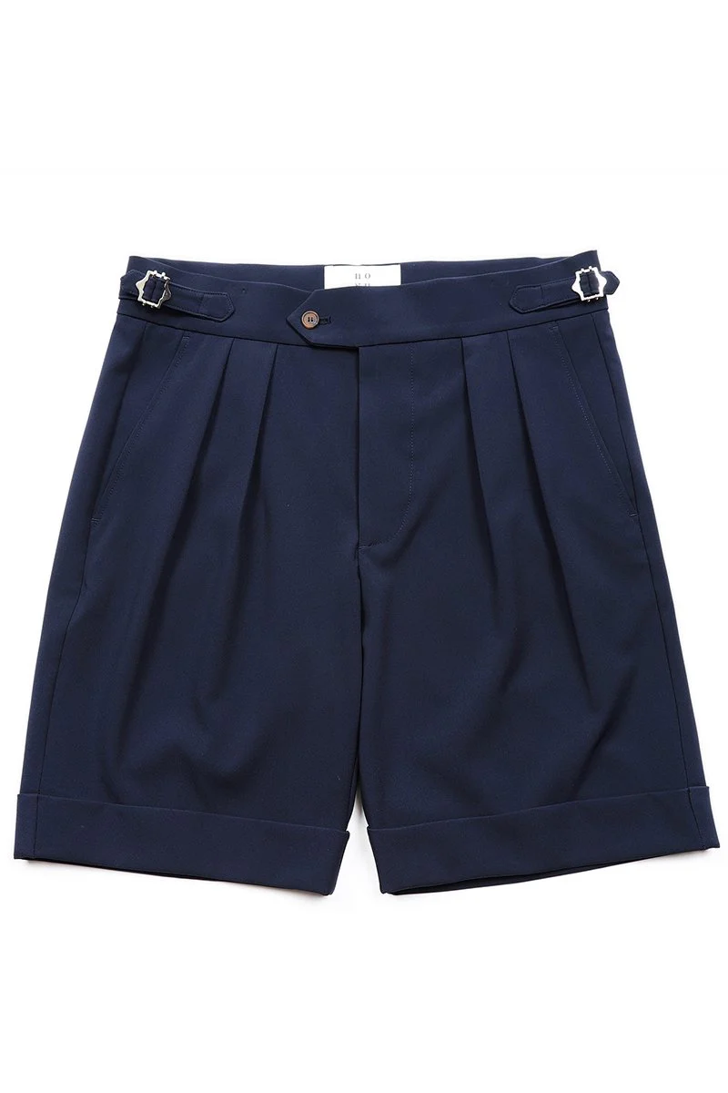 Navy Oxford Pleated Shorts - Image 7