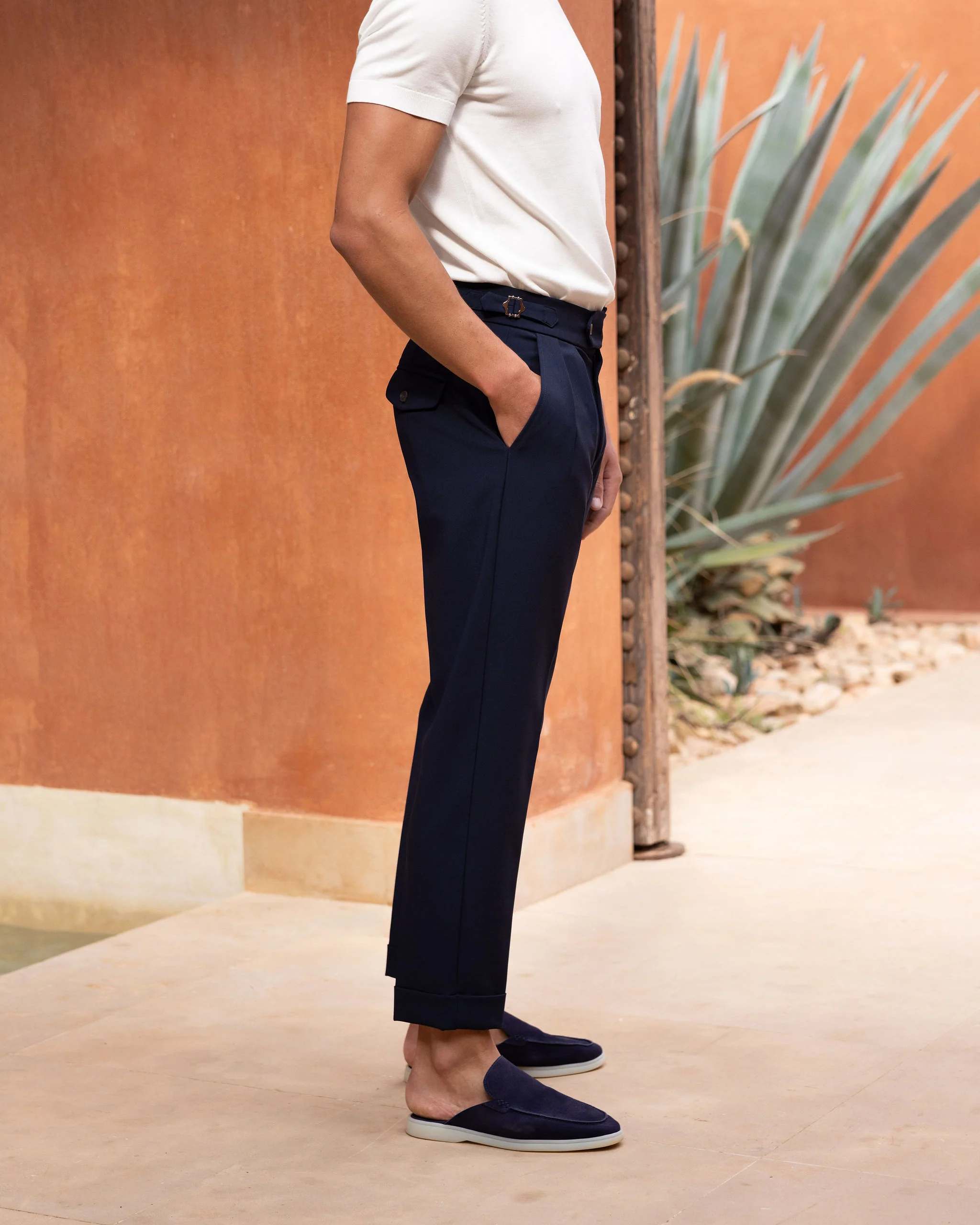 Navy Oxford Pleated Trouser - Image 6