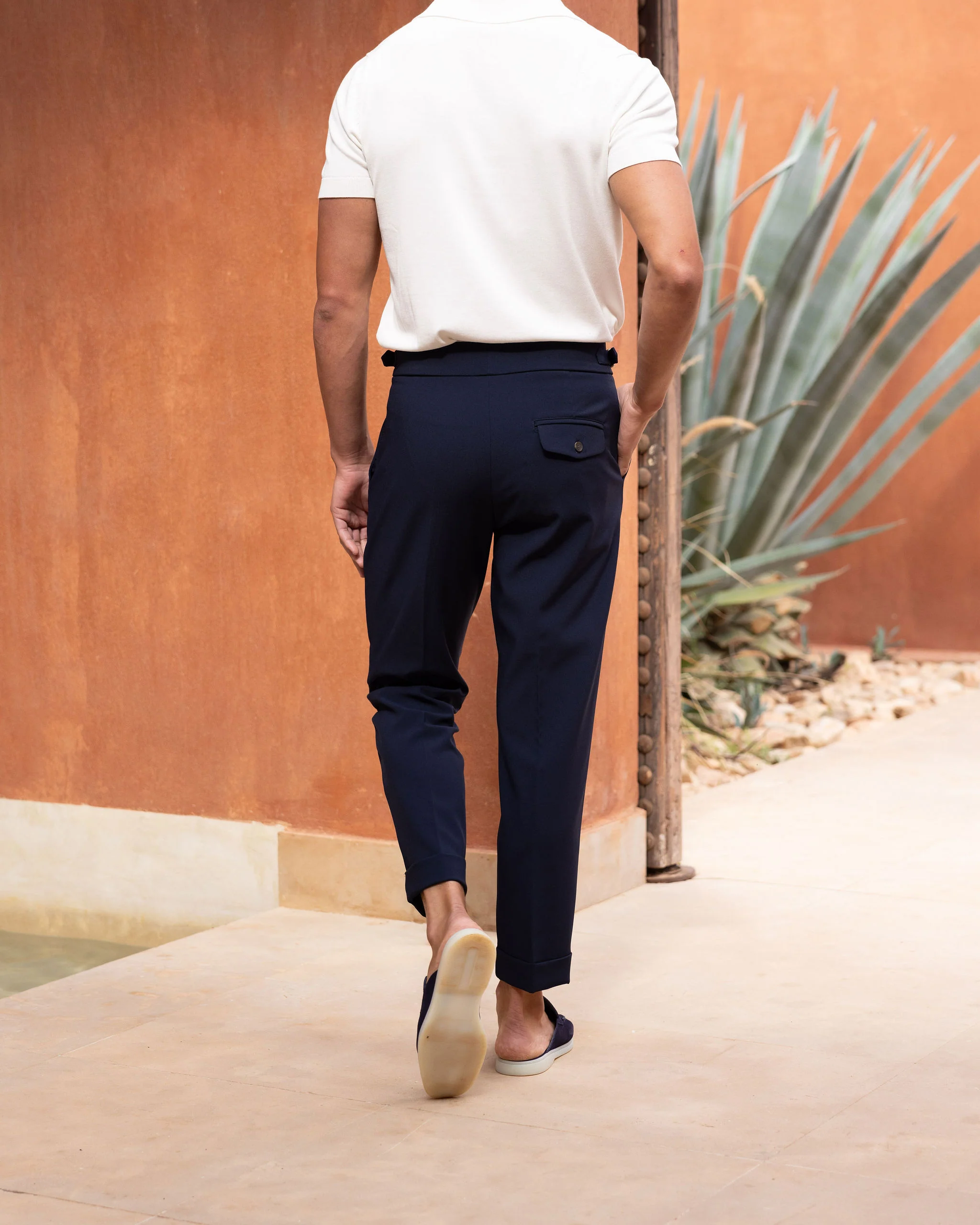 Navy Oxford Pleated Trouser - Image 7