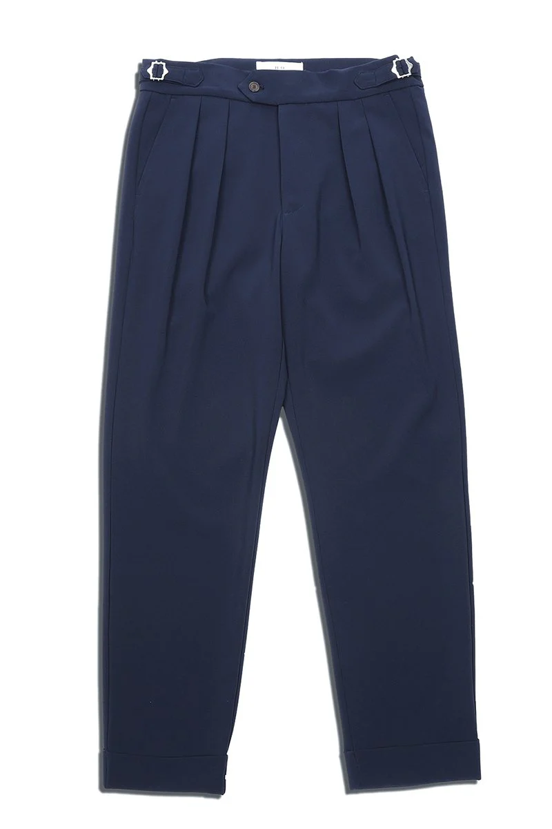 Navy Oxford Pleated Trouser - Image 8