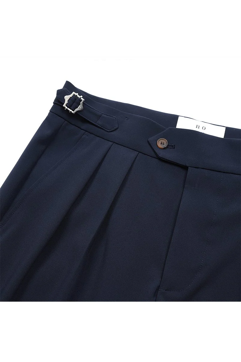 Navy Oxford Pleated Trouser - Image 9