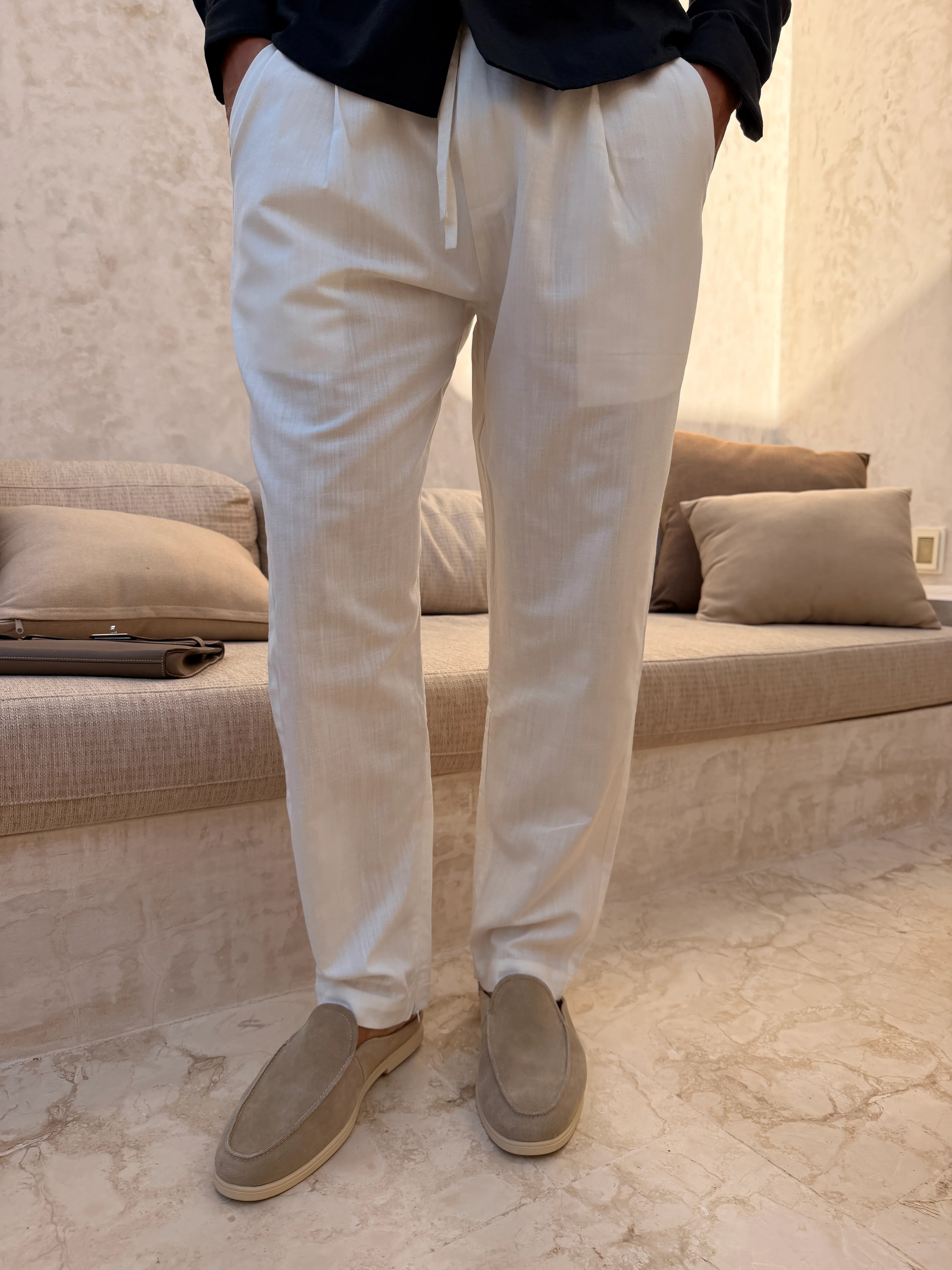 RIVÉ LINEN CLASSIC TROUSER WHITE - Image 3